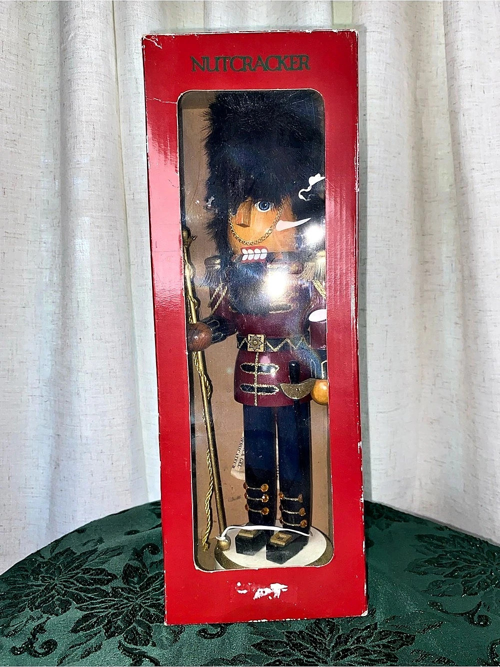 HomeGoods Vintage Wooden Christmas Nutcracker Soldier Guard With Staff Boxed